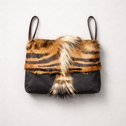 Ann Turk Vintage Black Leather & Genuine Fur Crossbody Bag