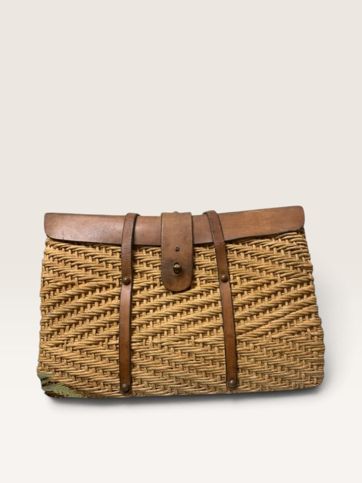 Vintage 1960s–70s Etienne Aigner Woven Straw & Cognac Leather Handbag
