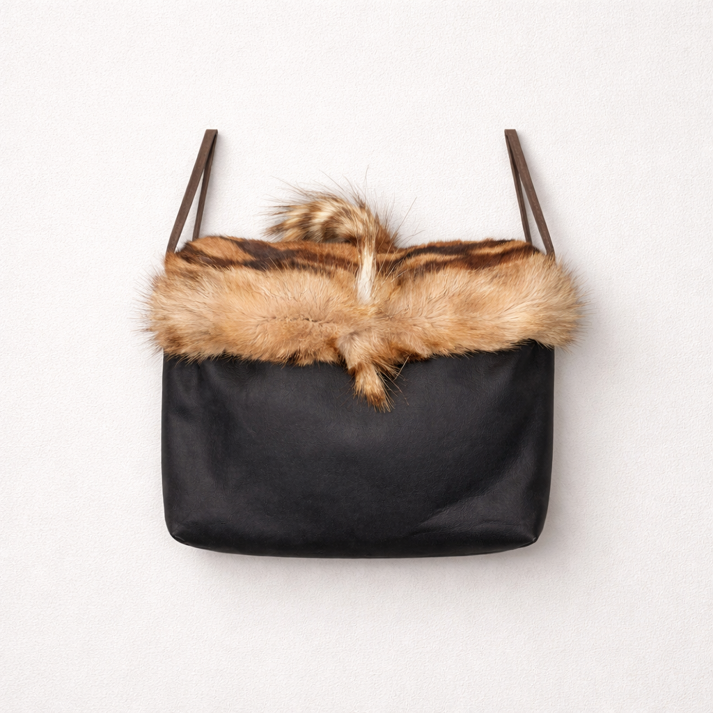 Ann Turk Vintage Black Leather & Genuine Fur Crossbody Bag