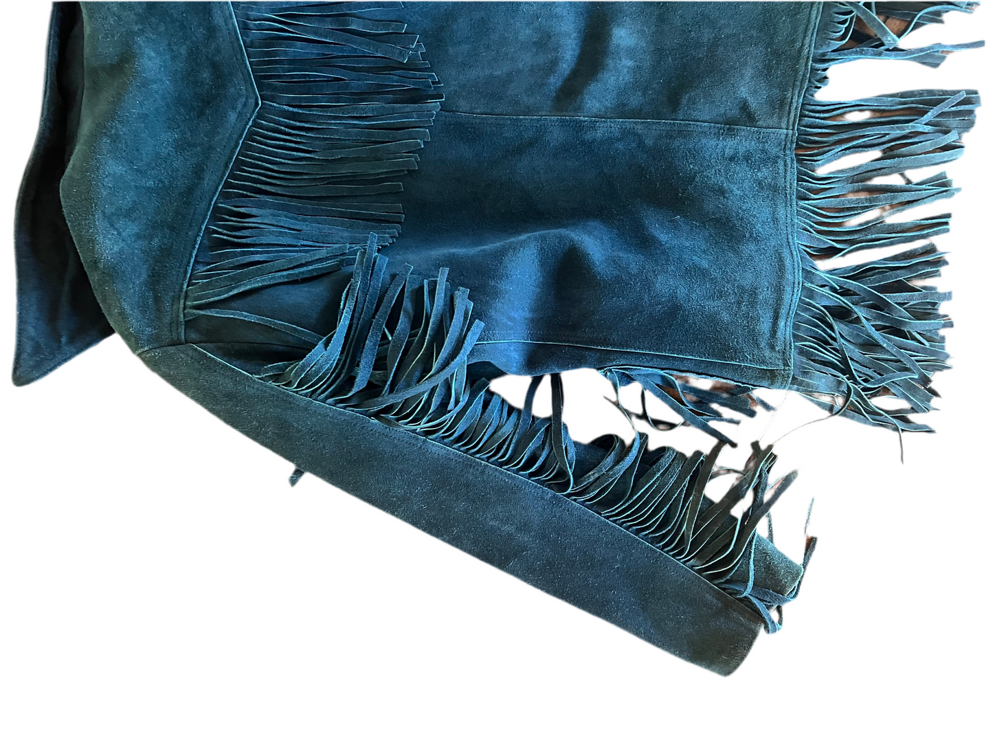 Pypsa Vintage Blue Suede Fringe Jacket w/Pink lining