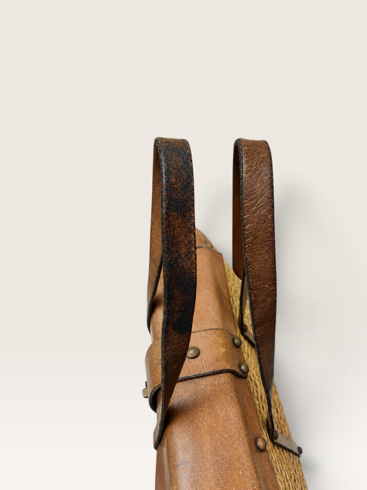 Vintage 1960s–70s Etienne Aigner Woven Straw &amp; Cognac Leather Handbag