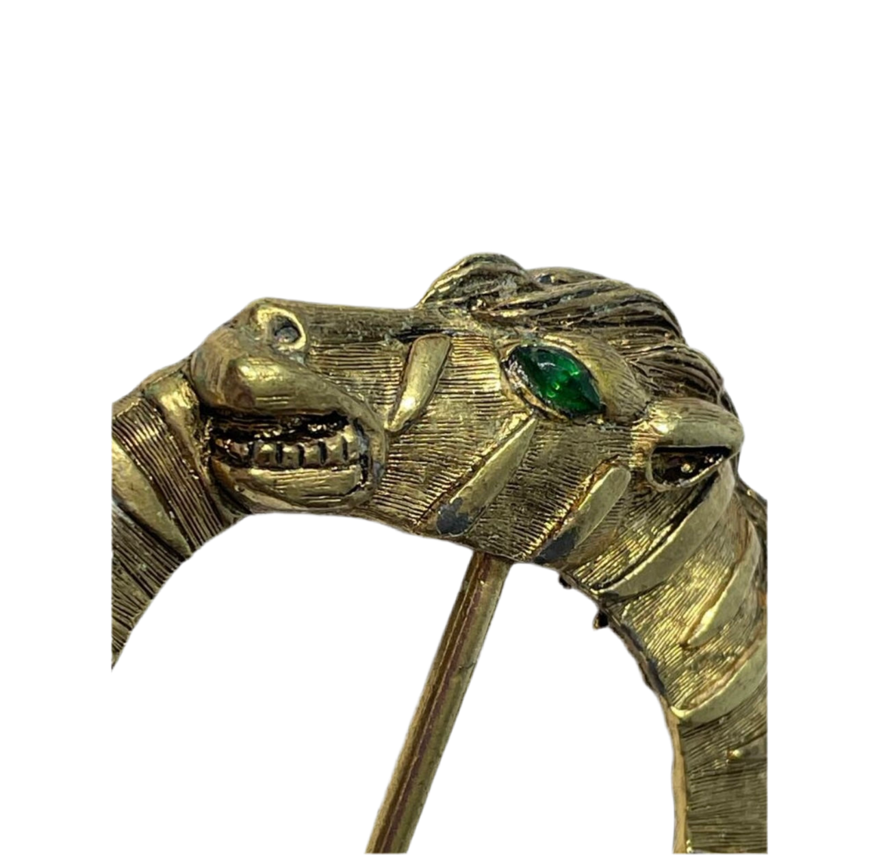 Rare Vintage Horse Head Scarf Pendant Green Rhinestone Eye