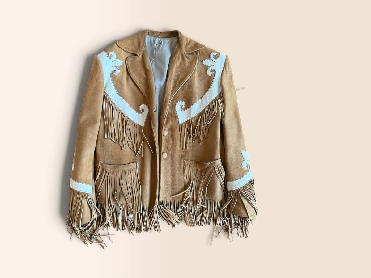 Vintage Hand-Stitched Suede Cowgirl Fringe Jacket