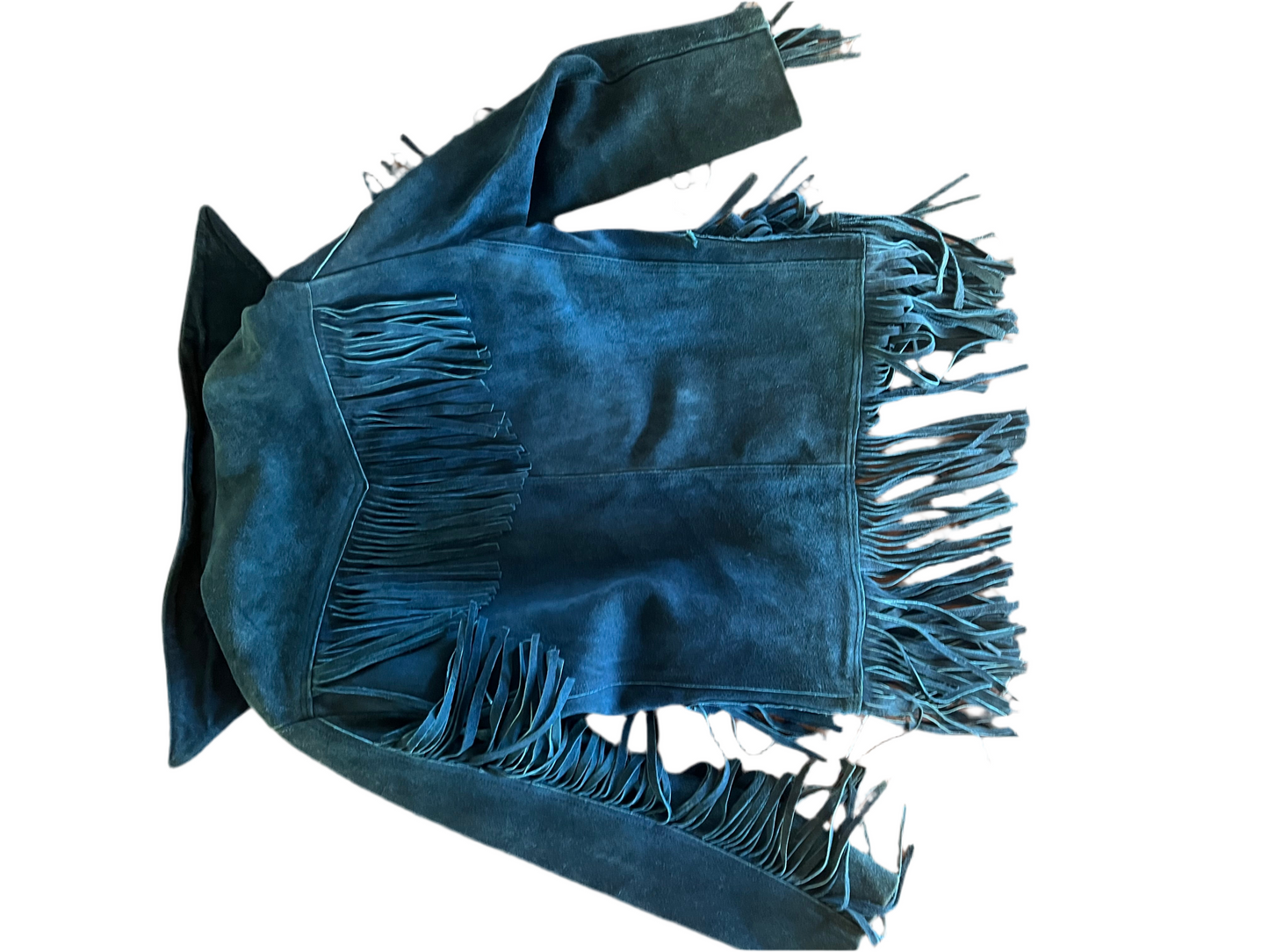 Pypsa Vintage Blue Suede Fringe Jacket w/Pink lining