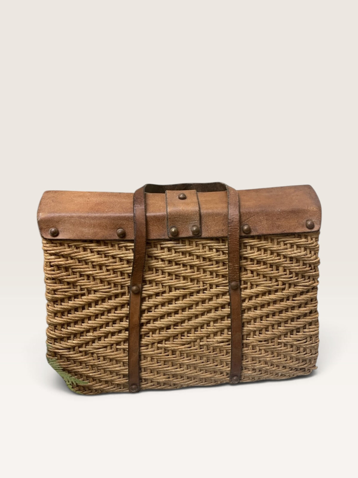 Vintage 1960s–70s Etienne Aigner Woven Straw &amp; Cognac Leather Handbag